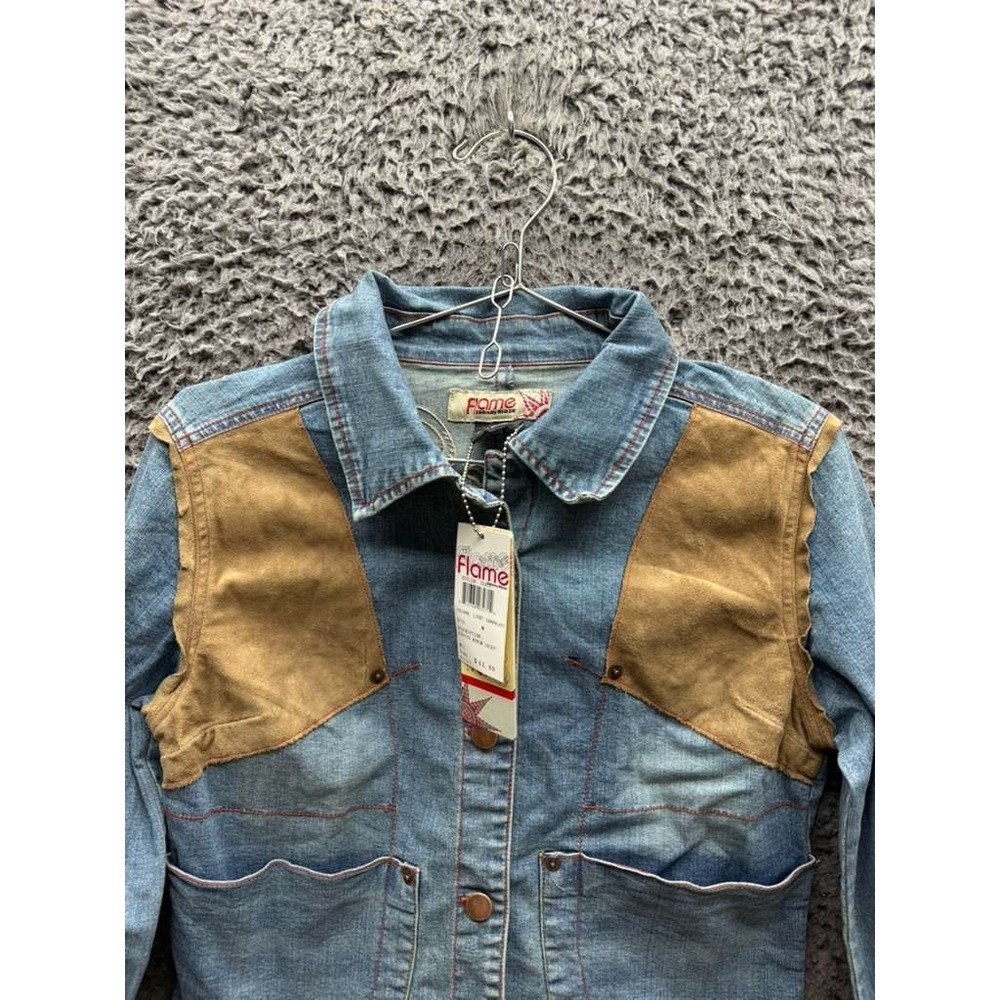 NWD Johnny Blaze Flame Stretch‎ Denim Jacket Light Sandblast Womens Size M - Picture 3 of 16